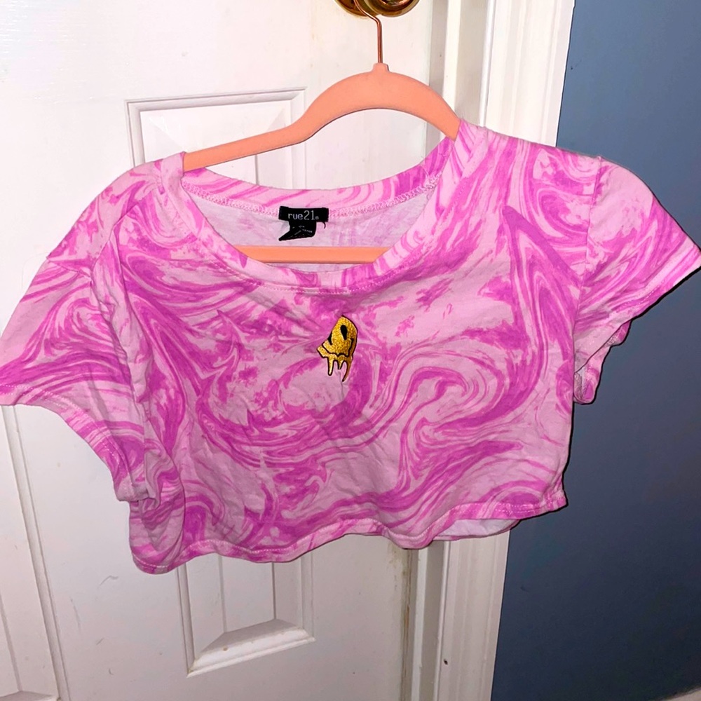 Pink melting smiley face crop top size xl